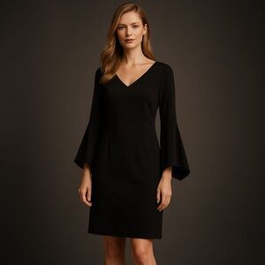 Laundry by Shelli Segal Black Crepe Bell-Sleeve Sheath Dress – Size 0 (NWT)